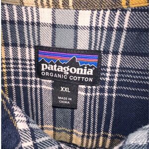 Patagonia Mens XXL Organic Cotton Flannel Shirt Blue Yellow Plaid Long Sleeve